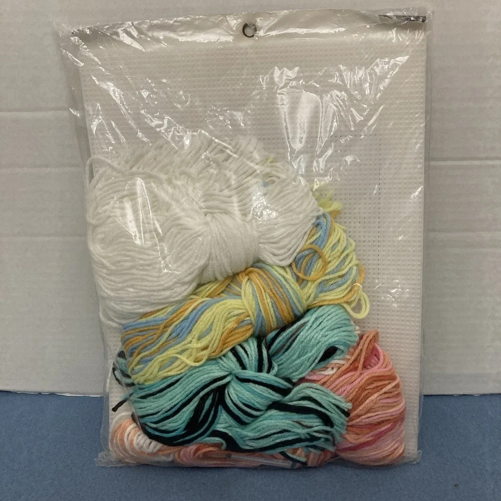 VTG/CIB Bucilla Plastic Canvas Bouncing Baby Doorstop w/Jack-In-The-Bank #6094